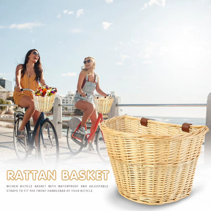 Vintage Rattan Bicycle Baskets Wood Bicycle Balance Baskets Bike Scooter Panniers Kids Bike Cart Plastic Handbag