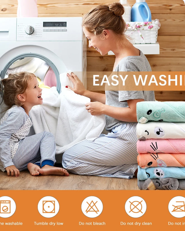 Baby Bath Towel, Absorbent Large Hooded Towel for Kids, Newborn, Babie, Toddler, Infant, Orange Bear, 31.5 X 31.5 Inch