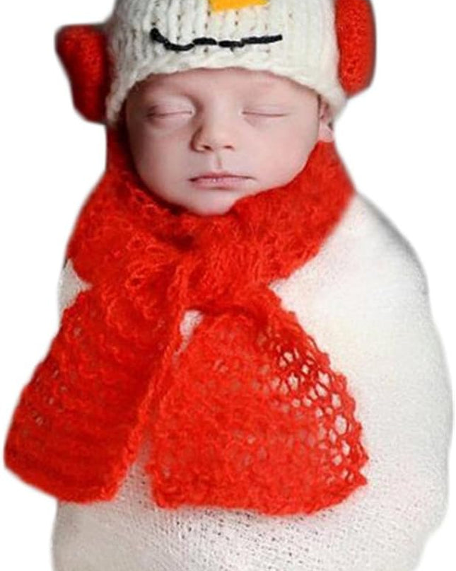Christmas Newborn Baby Photo Prop Boy Girl Photo Shoot Outfits Crochet Knit Costume Unisex Cute Infant Snowman Hat Scarf (Red)