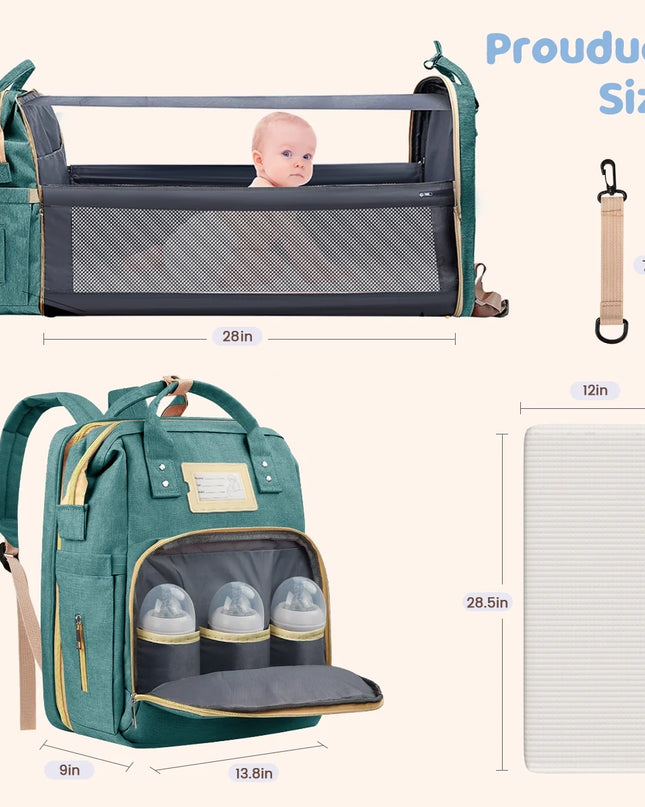 Multifunctional Diaper Bag Backpack with Changing Station & Insulated Pockets, Green