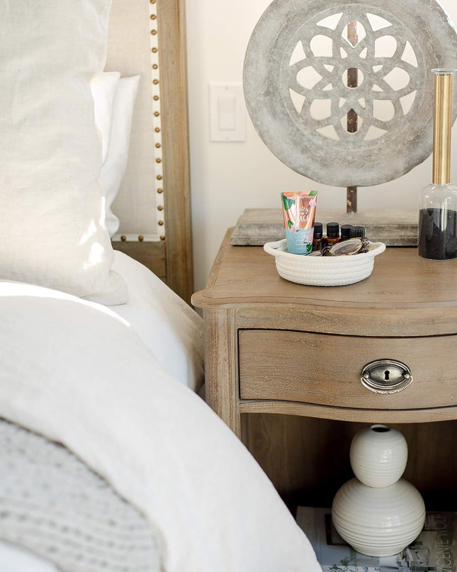 5-Piece round Small Woven Baskets Set– Cotton Rope Baskets for Organizing! Montessori Toys, Fruits Remotes Key Tray Bowl for Entryway Desk, Shallow Catchall Home Décor, Cat Dog Bin Gift