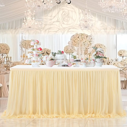 6Ft  for Rectangle Tables or round Tables Champagne Tutu Tulle Table Skirt Cloth for Wedding Baby Shower Birthday Party Dessert Buffet Banquet Decorations