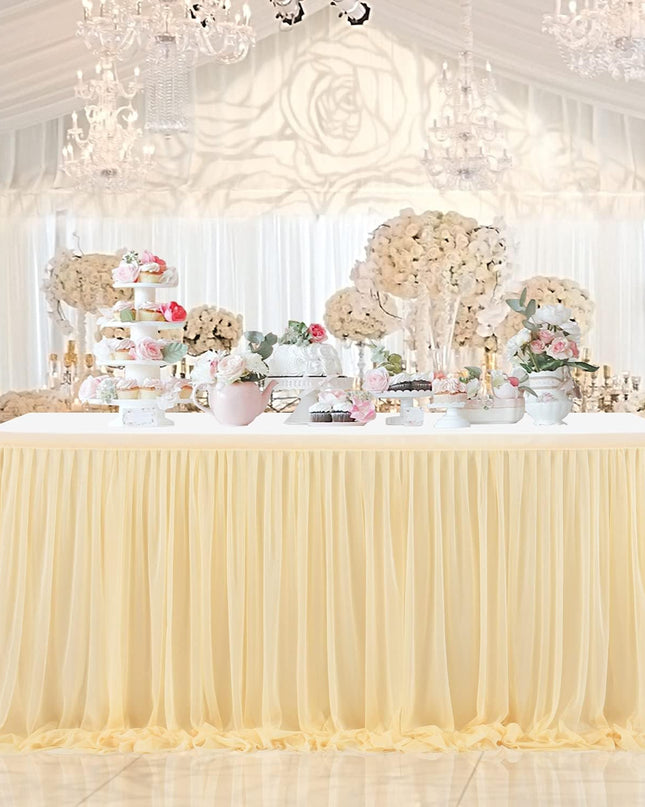 6Ft  for Rectangle Tables or round Tables Champagne Tutu Tulle Table Skirt Cloth for Wedding Baby Shower Birthday Party Dessert Buffet Banquet Decorations