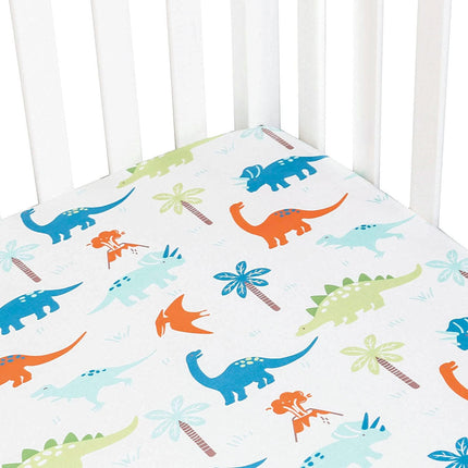 Jersey Knit Crib Sheet for Boys and Girls, Stretchy Fitted Crib Sheet Dinosaur Baby Toddler Bedding Set Collection, Breathable and Lightweight for Toddler Mattress up to 8”Thickness