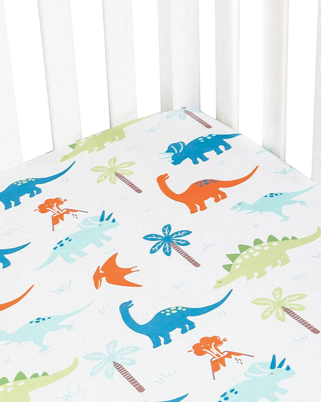 Jersey Knit Crib Sheet for Boys and Girls, Stretchy Fitted Crib Sheet Dinosaur Baby Toddler Bedding Set Collection, Breathable and Lightweight for Toddler Mattress up to 8”Thickness
