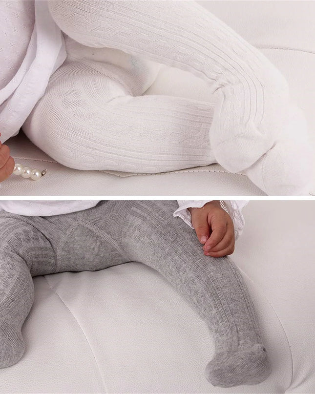 Toddler Cotton Tights Cable Knitted Stockings Girl Seamless Infant Girl Tights Non-Slip Girls Leggings White & Black & Pink 6-12 Months