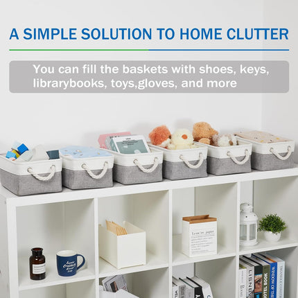 Small Baskets for Organizing Fabric Storage Baskets for Shleves 6 Pack Collapsible Closet Storage Bins with Handles Linen Organizer Baskets for Bathroom Nursery Home Storage (White&Grey)