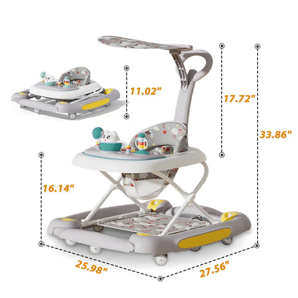 6-In-1 Baby Walker, Foldable Push Walker with Musical Activity Station for 6-24 Months, Gray