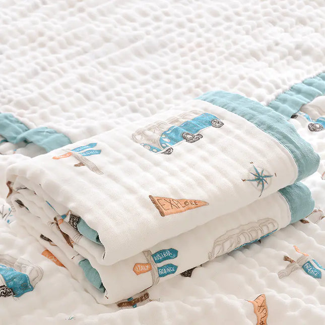 Fluffy Muslin Cotton Baby Blankets with Kids Print