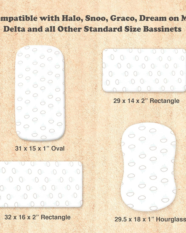 3-Pack Organic Jersey Cotton Bassinet Fitted Sheets – Fits 32 X 16 X 4 Inch Pads – Compatible with Halo, Snoo, Graco, Dream on Me, Delta – for Oval, Hourglass, and Rectangular Bassinet Mattresses