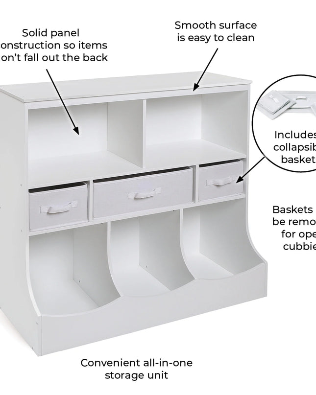 Children'S Wooden Combo Bin with Three Baskets 55 Gal Toy Storage Cube, White
