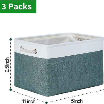 Fabric Storage Baskets for Shelves 3 Pack Large Storage Bins for Organizing Linen Collapsible Organizer for Closet-Deep Green