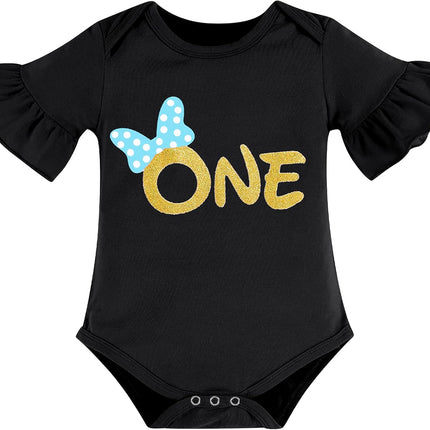 Baby Girl First Birthday Outfit Ruffle ONE Party Romper Polka Dots Tutu Skirt Headband Cake Smash Clothes Set