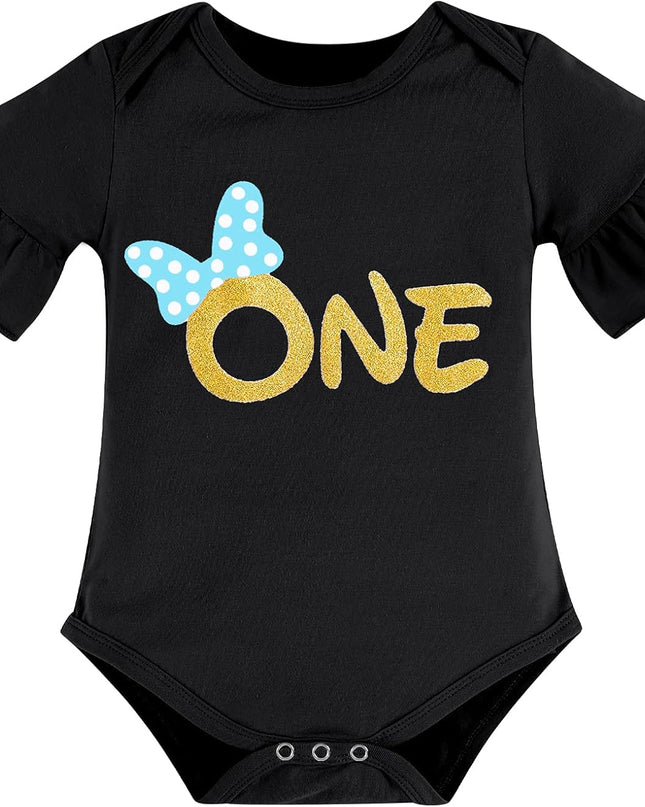 Baby Girl First Birthday Outfit Ruffle ONE Party Romper Polka Dots Tutu Skirt Headband Cake Smash Clothes Set