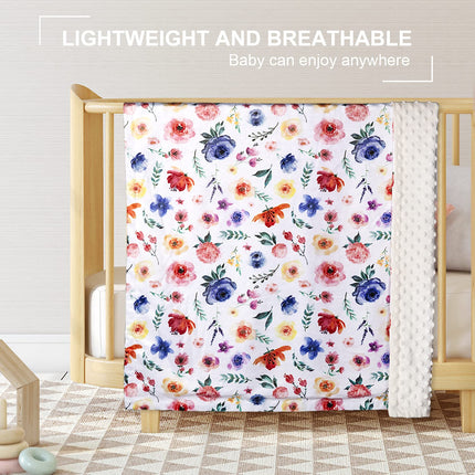 Baby Blanket for Girls Super Soft Double Layer Minky with Dotted Backing, Receiving Blanket with Blue Floral Multicolor Printed Blanket 30 X 40 Inch(75X100Cm)