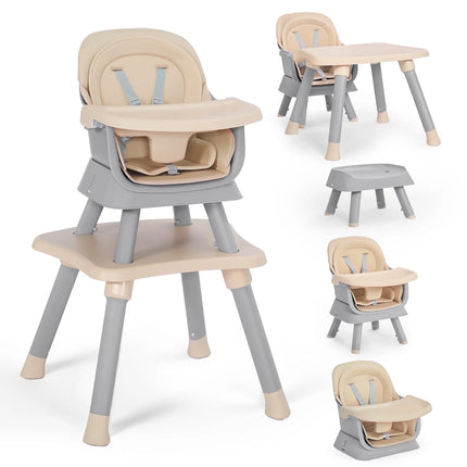 8 in 1 Baby High Chair, Toddler Dining Booster Seat for Eating, Khaki