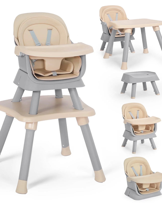 8 in 1 Baby High Chair, Toddler Dining Booster Seat for Eating, Khaki