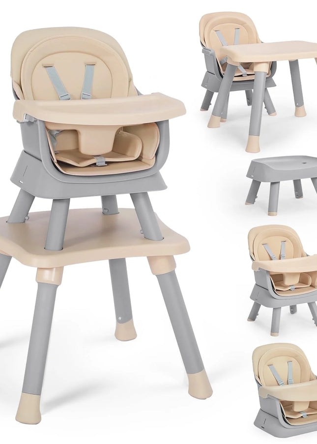 8 in 1 Baby High Chair, Toddler Dining Booster Seat for Eating, Khaki