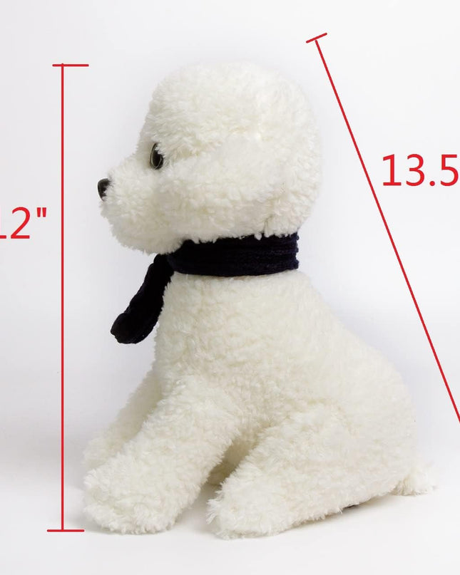New Puppy Bichon Frise Stuffed Animals Teddy Dog Plush Doll Toys for Kids Party Gifts (White 12")