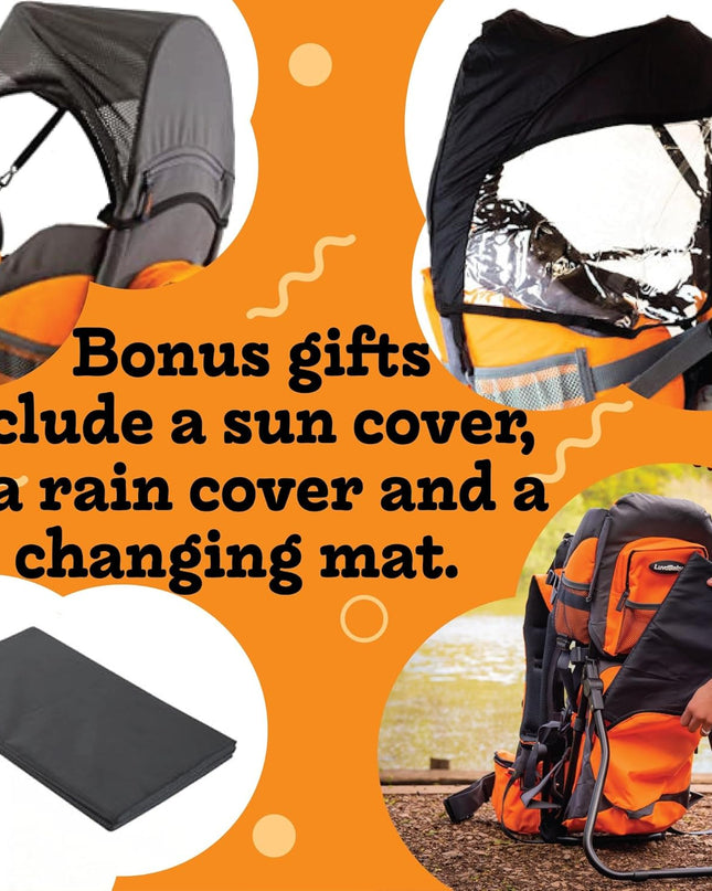 Hiking Baby Carrier Backpack - Comfortable Toddler/Baby Backpack Carrier System with Diaper Change Pad, Insulated Pocket + Rain and Sun Hood to Protect Your Child