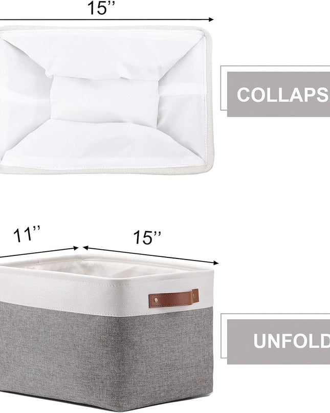 Fabric Storage Baskets for Shelves(3 Pack) Large Collapsible Storage Baskets for Organizing, Decorative Baskets Bins Set with Handles for Closet, Clothes, Toy(White&Gray,15" X 11" X 9.5")