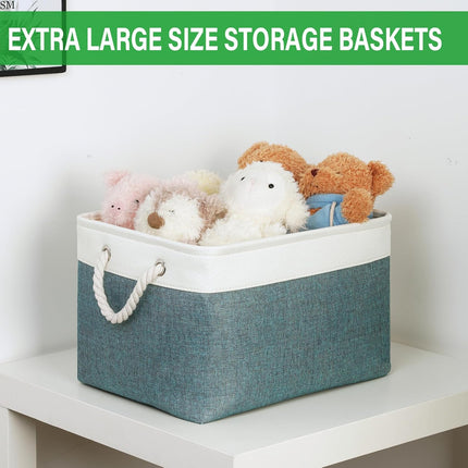 Fabric Storage Baskets for Shelves 3 Pack Large Storage Bins for Organizing Linen Collapsible Organizer for Closet-Deep Green