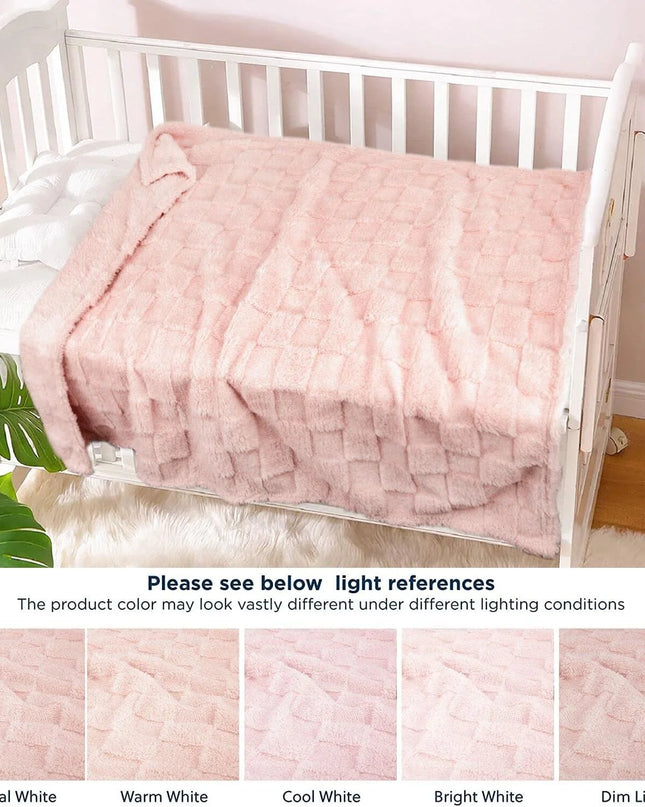 Baby Blanket for Girls 3D Checkerboard Grid Ultra- Soft Fluffy Toddler Blanket for Kids Warm Cozy Chessboard Chocolate Design Infant Blanket 30 X 40 Inches,Pink