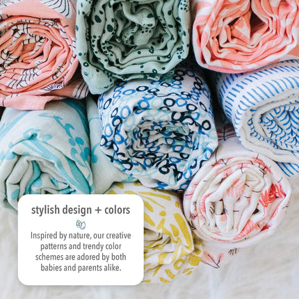 Organic Muslin Baby Boy Swaddle Blankets 2 Pack Receiving Blanket Sunset Print, White