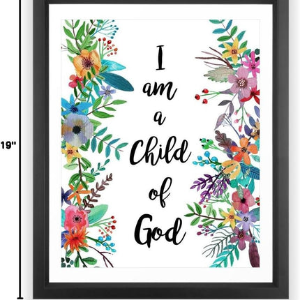 13X19 Unframed I Am a Child of God Floral Watercolor Art Print Housewarming Nursery Quote Kids Wall Motivational Poster Holiday Wgnb020