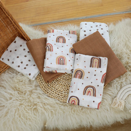 Muslin Swaddle Blankets 6-Pack, Swaddle Wrap Neutral Receiving Breathable Cotton Blankets for Newborn Infant Girls and Boys, 27 X 27", Rainbow