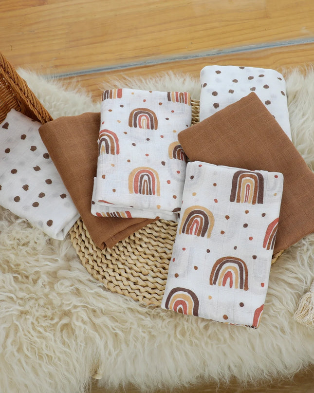 Muslin Swaddle Blankets 6-Pack, Swaddle Wrap Neutral Receiving Breathable Cotton Blankets for Newborn Infant Girls and Boys, 27 X 27", Rainbow