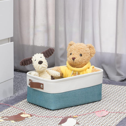 Storage Baskets Bins Set, (6 Pack) Small Fabric Baskets for Shelves, Baskets for Gifts Empty with Handles for Organizing Shelf Nursery Home Closet Clothes Room(White Teal, 11.8" X 7.8" X 5.1")