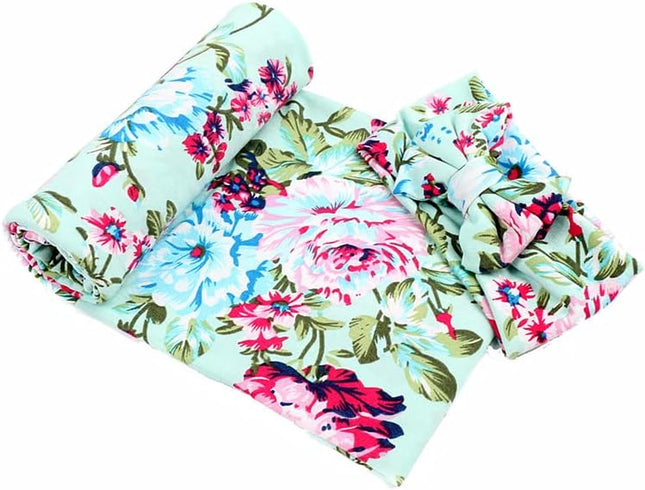 Receiving Blanket Headband Set Flower Print Baby Swaddle Receiving Blankets