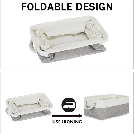 Small Baskets for Organizing Fabric Storage Baskets for Shleves 6 Pack Collapsible Closet Storage Bins with Handles Linen Organizer Baskets for Bathroom Nursery Home Storage (White&Grey)