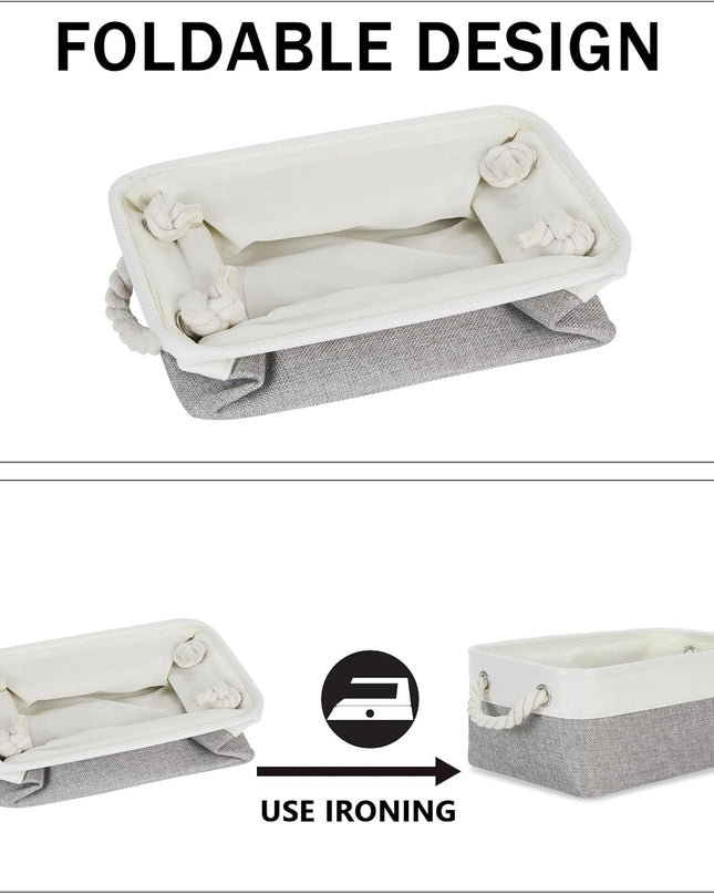 Small Baskets for Organizing Fabric Storage Baskets for Shleves 6 Pack Collapsible Closet Storage Bins with Handles Linen Organizer Baskets for Bathroom Nursery Home Storage (White&Grey)