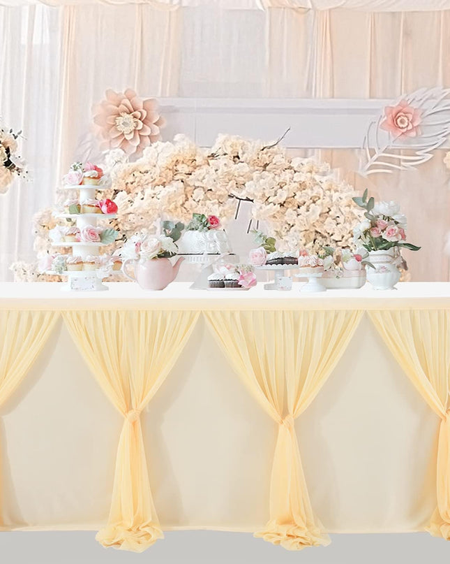 6Ft  for Rectangle Tables or round Tables Champagne Tutu Tulle Table Skirt Cloth for Wedding Baby Shower Birthday Party Dessert Buffet Banquet Decorations