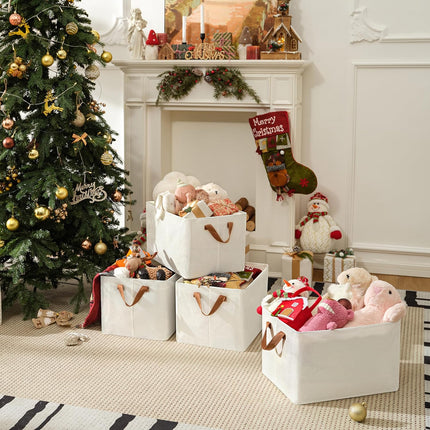 Storage Baskets for Shelves, Closet Organizer Bins, Clothes Storage Bins with Metal Frame, Extra Large Baskets for Organizing and Storage, Collapsible, Ivory, 2-Pack