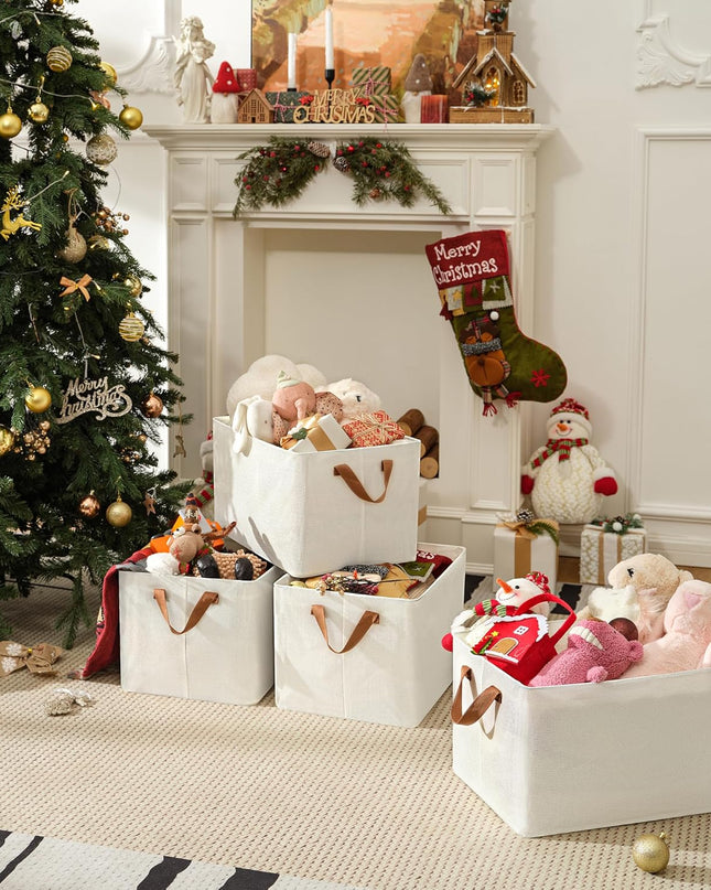 Storage Baskets for Shelves, Closet Organizer Bins, Clothes Storage Bins with Metal Frame, Extra Large Baskets for Organizing and Storage, Collapsible, Ivory, 2-Pack