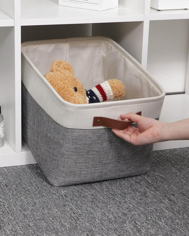 Fabric Storage Baskets for Shelves(3 Pack) Large Collapsible Storage Baskets for Organizing, Decorative Baskets Bins Set with Handles for Closet, Clothes, Toy(White&Gray,15" X 11" X 9.5")