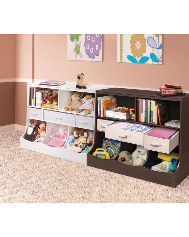 Children'S Wooden Combo Bin with Three Baskets 55 Gal Toy Storage Cube, White