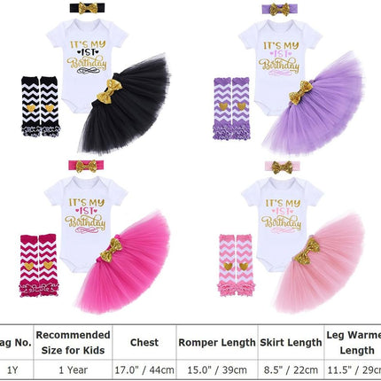 Baby Girls Half 1St 2Nd Birthday Outfits Cake Smash Dress Romper+Tulle Tutu Skirt+Sequin Bow Headband+Leg Warmer Set