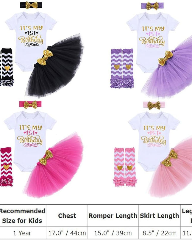 Baby Girls Half 1St 2Nd Birthday Outfits Cake Smash Dress Romper+Tulle Tutu Skirt+Sequin Bow Headband+Leg Warmer Set