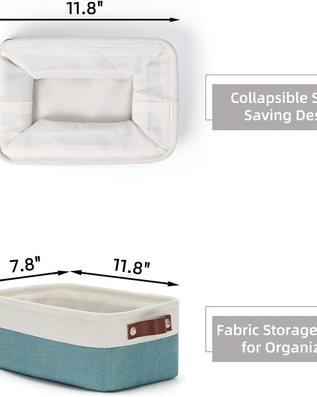 Storage Baskets Bins Set, (6 Pack) Small Fabric Baskets for Shelves, Baskets for Gifts Empty with Handles for Organizing Shelf Nursery Home Closet Clothes Room(White Teal, 11.8" X 7.8" X 5.1")