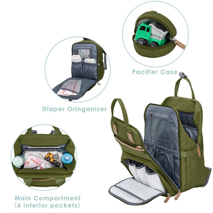 Diaper Bag Backpack with Insulated Milk Bottle Pocket, Large Baby Diaper Bag for Travel, Green