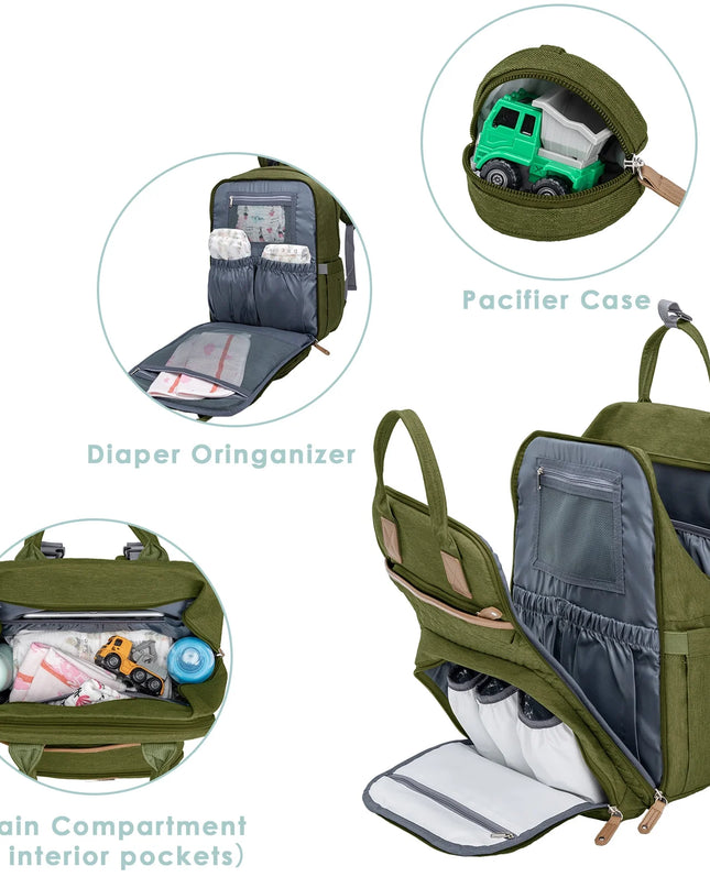 Diaper Bag Backpack with Insulated Milk Bottle Pocket, Large Baby Diaper Bag for Travel, Green