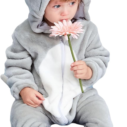 Unisex Baby Animal Costume Winter Autumn Flannel Hooded Romper Cosplay Jumpsuit