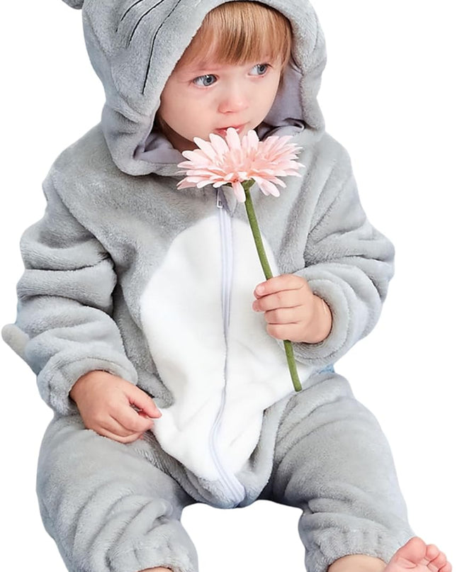Unisex Baby Animal Costume Winter Autumn Flannel Hooded Romper Cosplay Jumpsuit