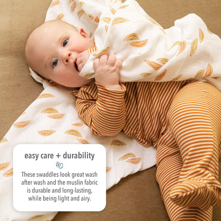 Organic Muslin Baby Boy Swaddle Blankets 2 Pack Receiving Blanket Sunset Print, White