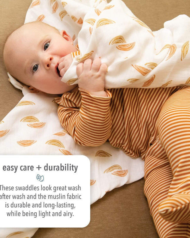 Organic Muslin Baby Boy Swaddle Blankets 2 Pack Receiving Blanket Sunset Print, White