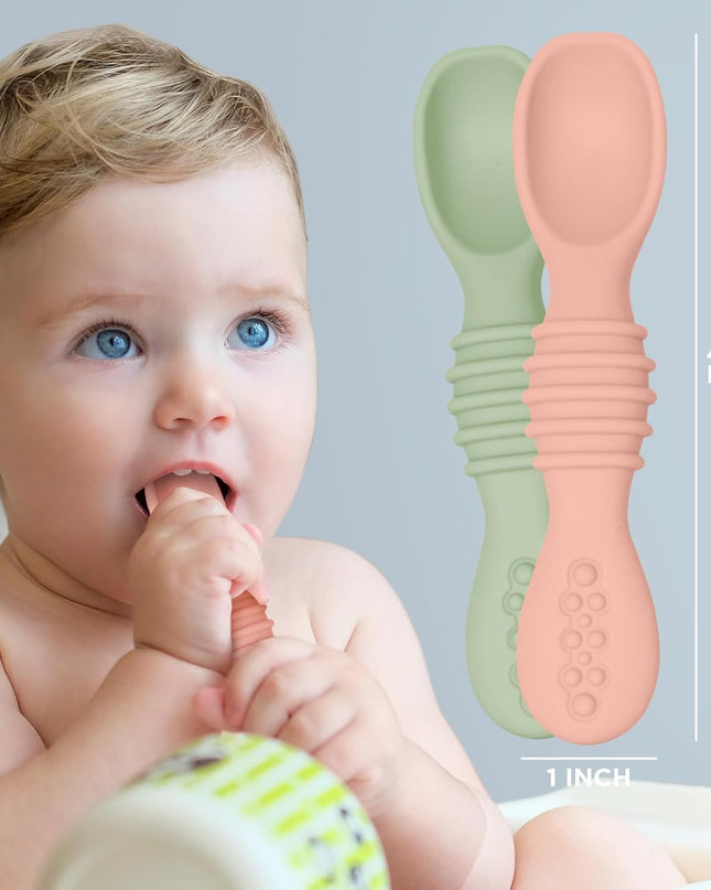 Silicone Baby Spoon Set - Baby Led Weaning First Stage Feeding Utensils, Gum Friendly, BPA & Phthalate Free